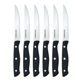 Farberware 6-Piece Stamped Triple Rivet Stainless Steel Steak Knife Set in Black