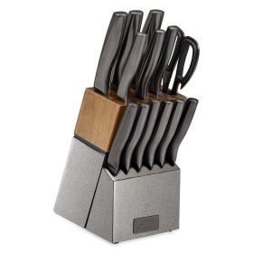 Thyme & Table 15-Piece Gunmetal Knife Block Set with Knife Sharpener