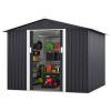 8' x 8' Outdoor Storage Shed, Metal Garden Shed with Double Sliding Doors, 4 Air Vents, Tool Storage House Shed for Yard, Patio, Lawn, Dark Grey